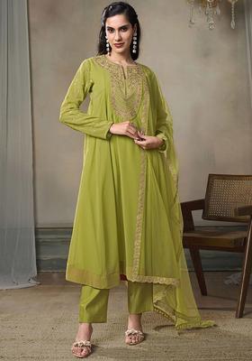 Green Yoke Design Georgette Kurta Set