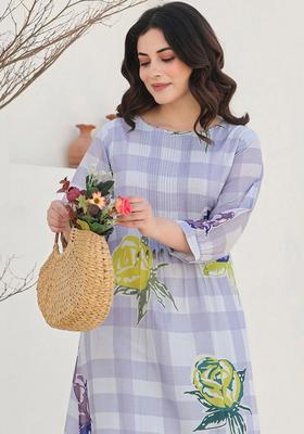 Lavender Printed Cotton Kurta Set