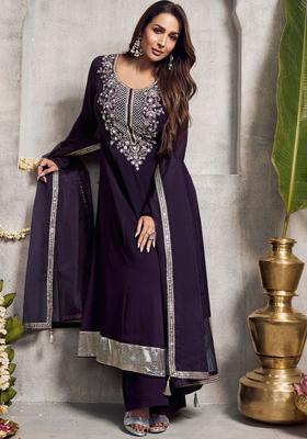 Purple Printed Georgette Kurta Set