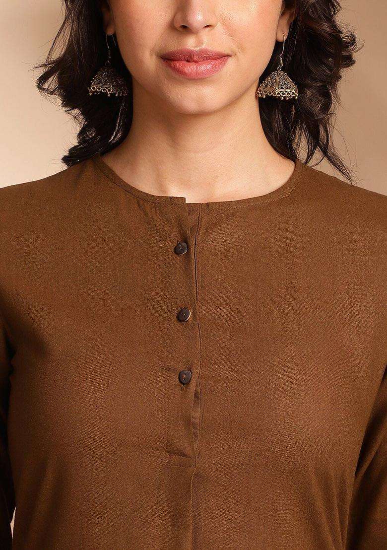 Olive Solid Cotton Kurta Set - Indya