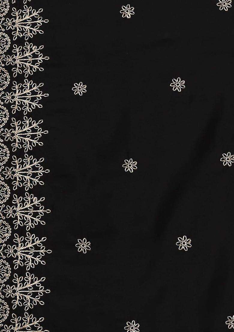 Black Embroidered Viscose Anarkali Set - Indya