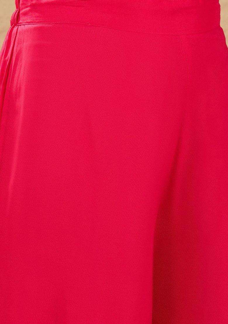 Pink Solid Viscose Kurta Set - Indya
