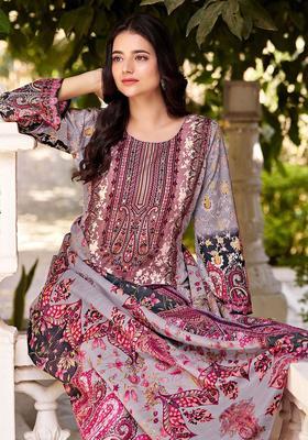 Grey Printed Cotton Kurta Set