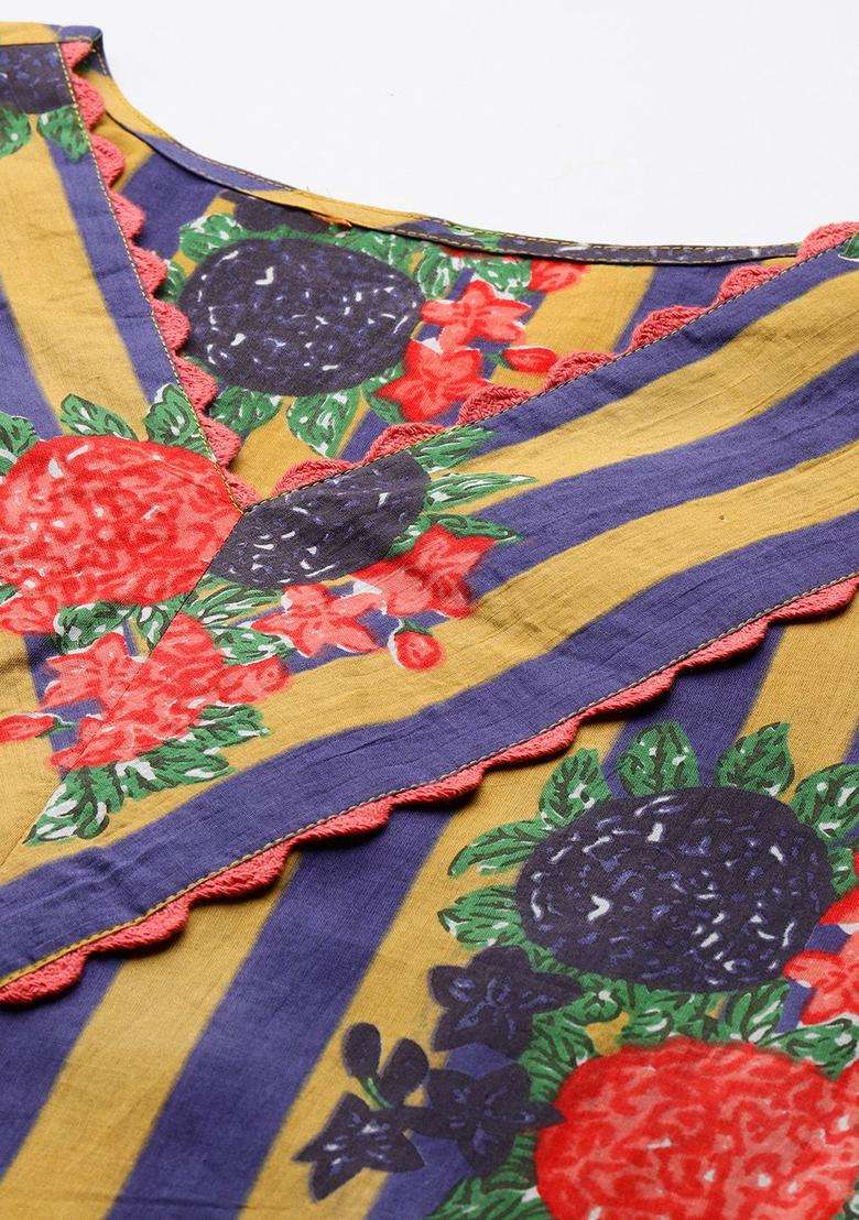 Multicolor Printed Cotton Kurta Set - Indya