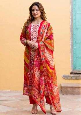 Multicolor Printed Viscose Kurta Set