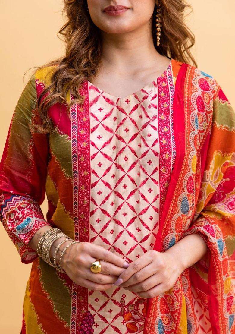 Multicolor Printed Viscose Kurta Set - Indya