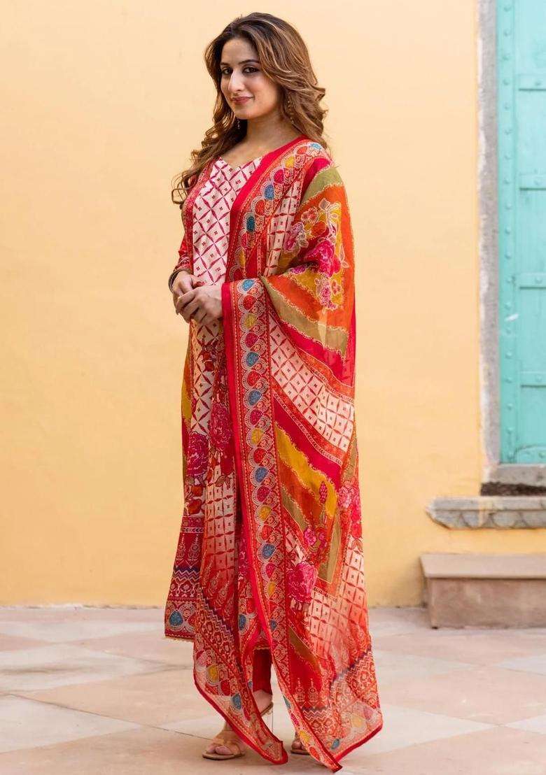Multicolor Printed Viscose Kurta Set - Indya