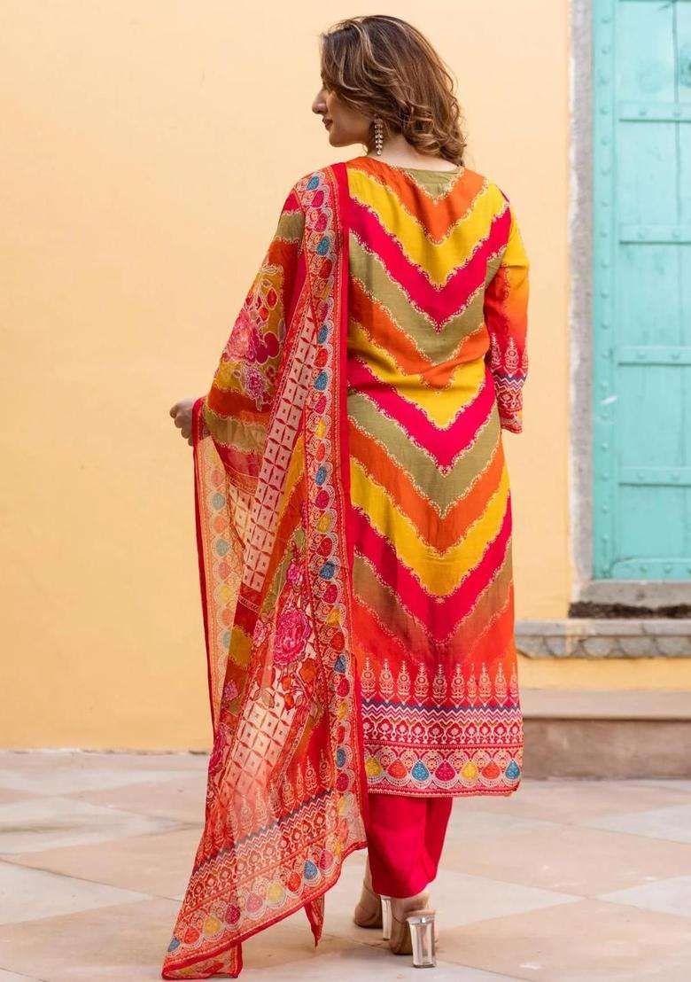 Multicolor Printed Viscose Kurta Set - Indya