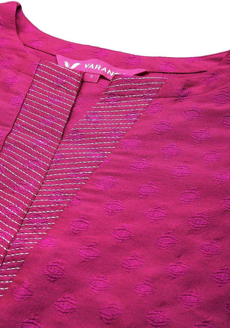 Pink Woven Design Silk Blend Kurta Set - Indya
