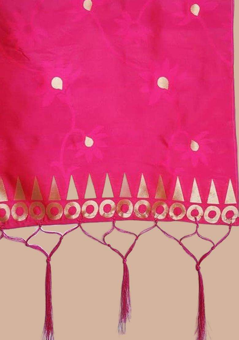 Pink Woven Design Silk Blend Kurta Set - Indya