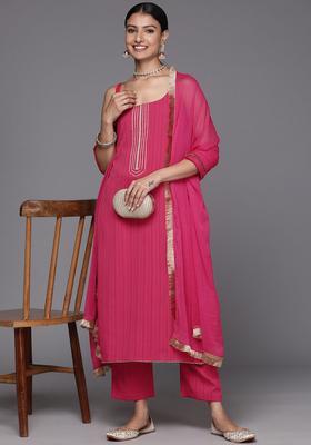 Pink Solid Silk Blend Kurta Set