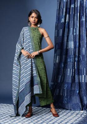 Green Self Design Viscose Kurta Set