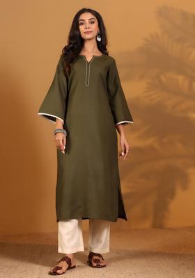 Green Solid Cotton Kurta Set