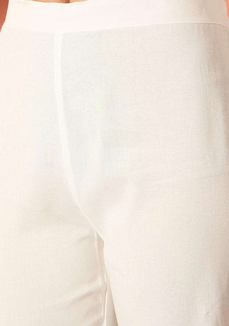 White Solid Viscose Anarkali Set - Indya