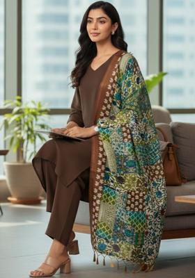 Brown Solid Cotton Kurta Set