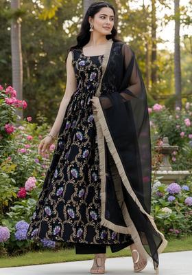 Black Printed Cotton Kurta Set