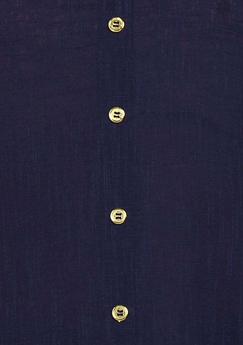 Navy Blue Solid Cotton Kurta Set - Indya