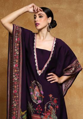 Purple Printed Silk Kurta Set