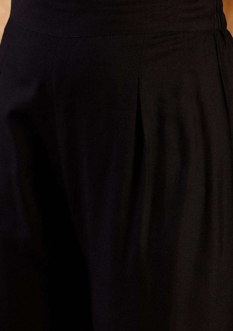Black Solid Viscose Anarkali Set - Indya