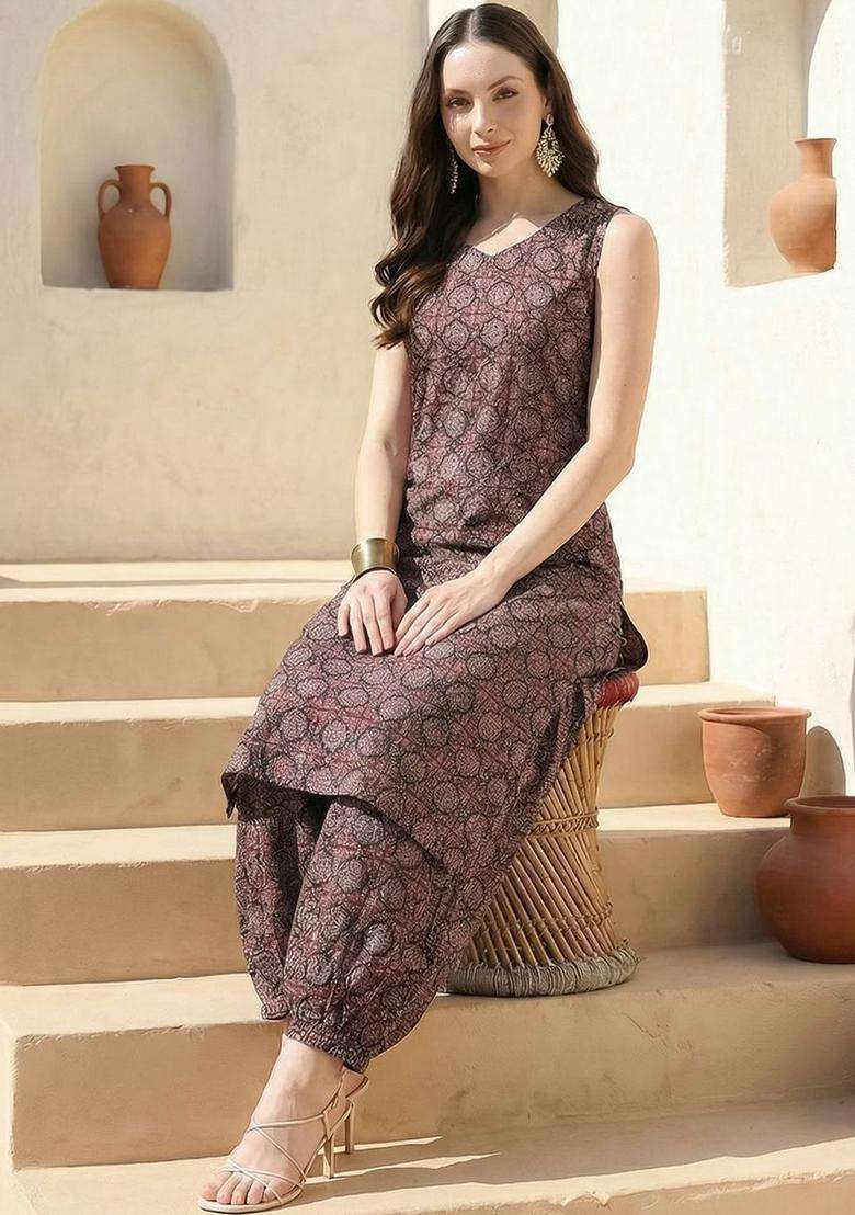 Multicolor Printed Cotton Kurta Set - Indya
