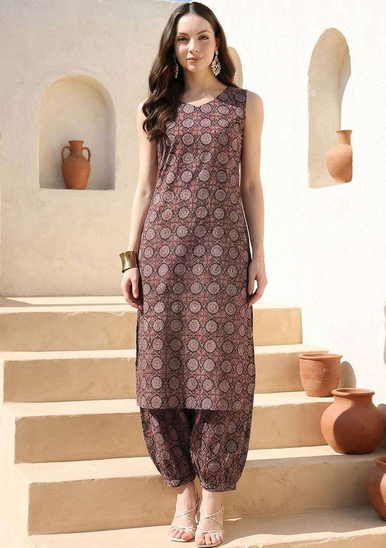 Multicolor Printed Cotton Kurta Set - Indya