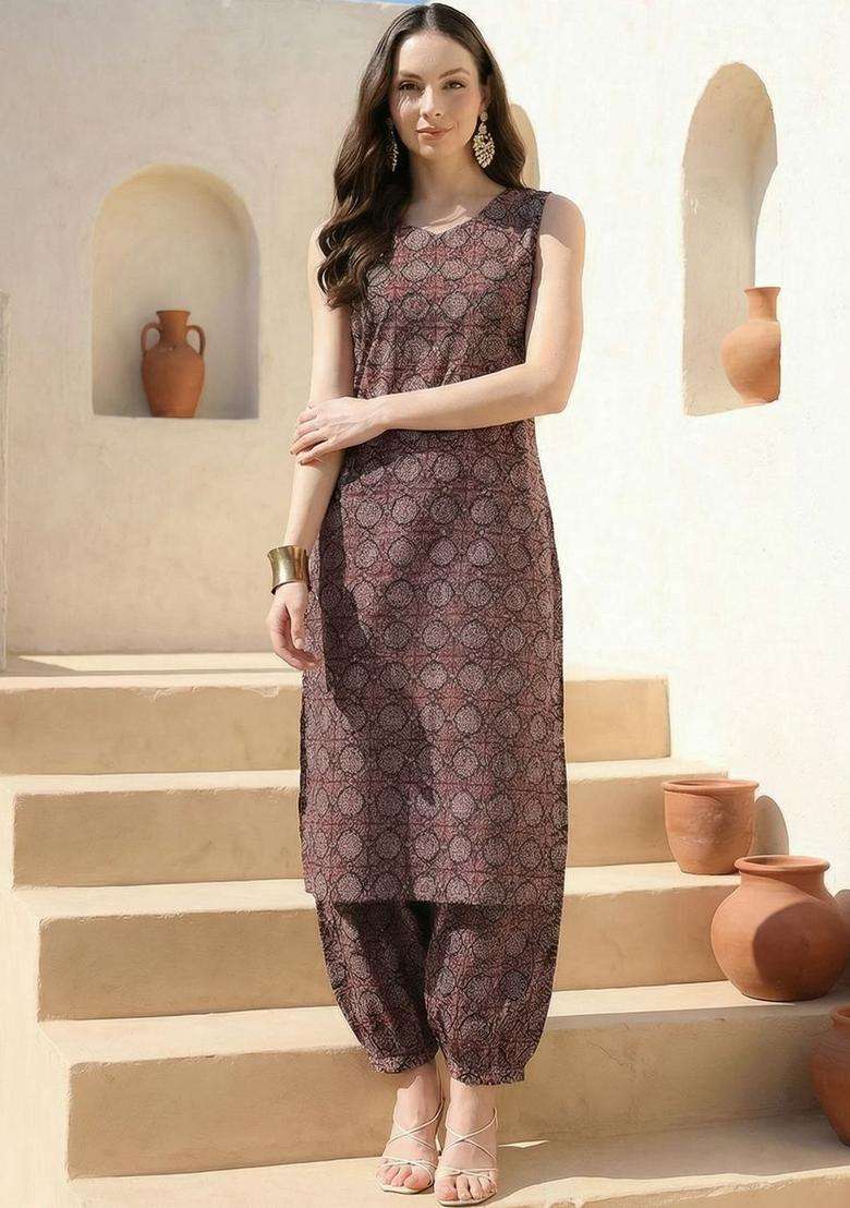 Multicolor Printed Cotton Kurta Set - Indya