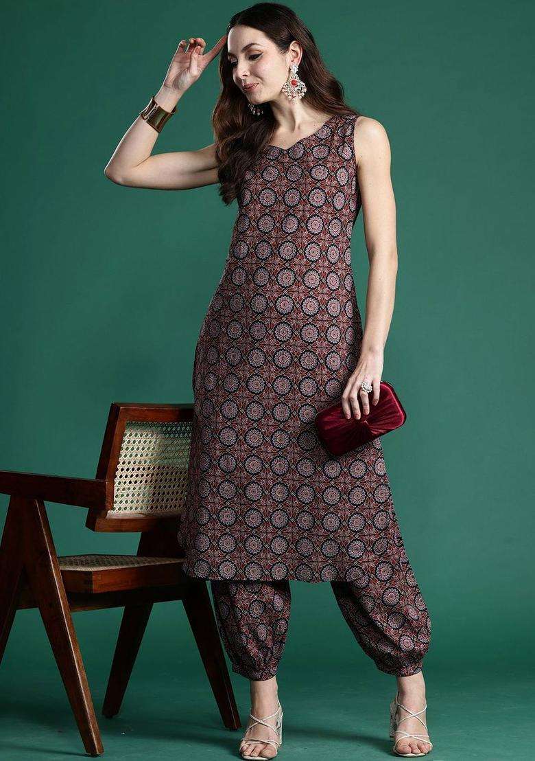 Multicolor Printed Cotton Kurta Set - Indya