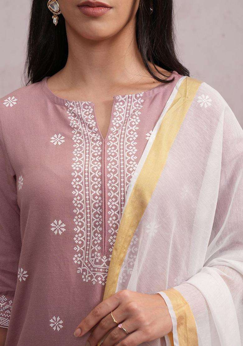 Rose Printed Viscose Kurta Set - Indya