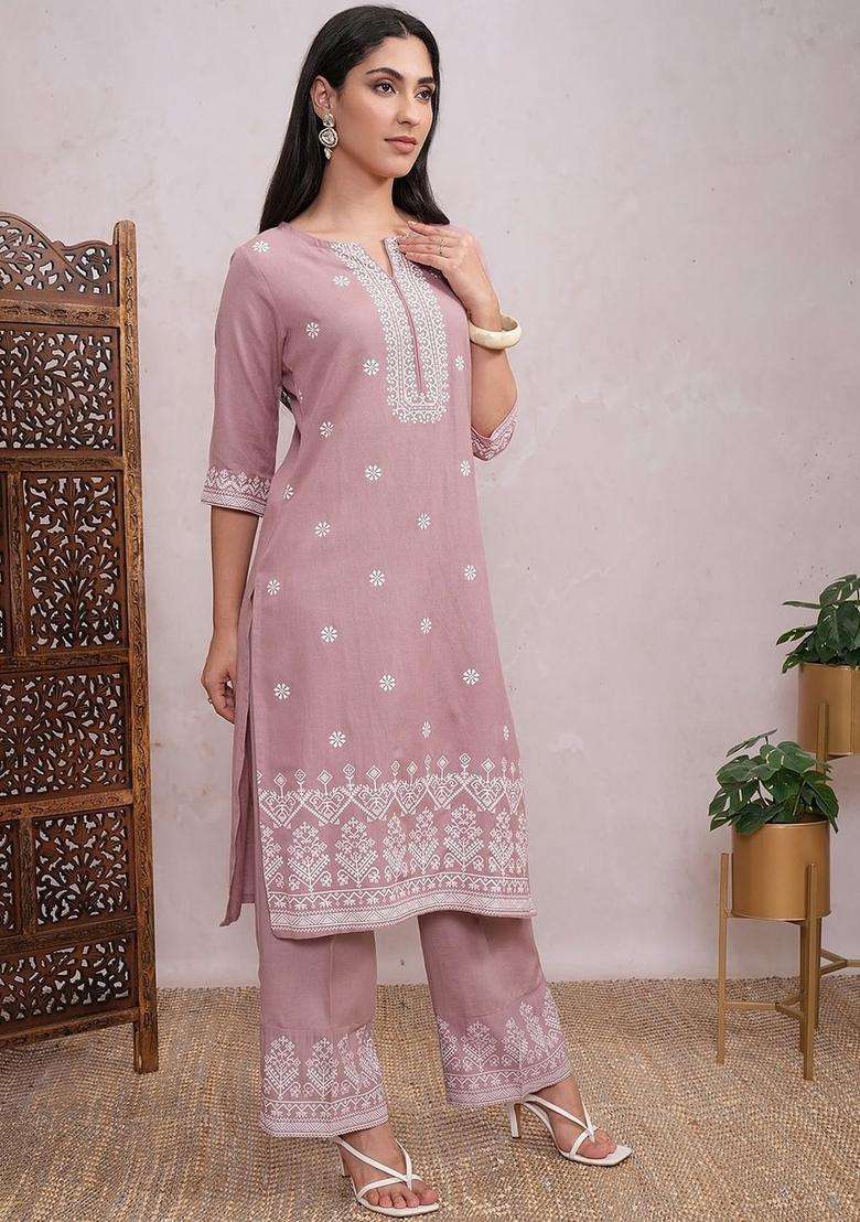 Rose Printed Viscose Kurta Set - Indya