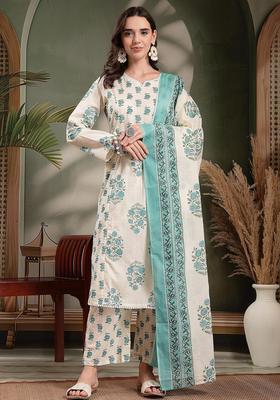 Blue Self Design Cotton Kurta Set
