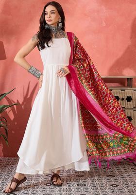 White Solid Viscose Kurta Set