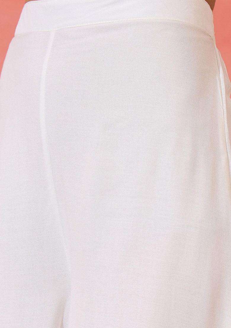 White Solid Viscose Kurta Set - Indya