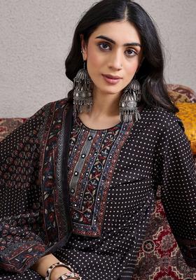 Black Yoke Design Cotton Kurta Set