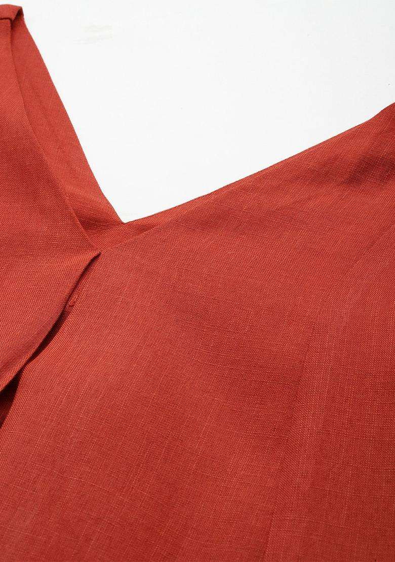 Orange Solid Cotton Kurta Set - Indya