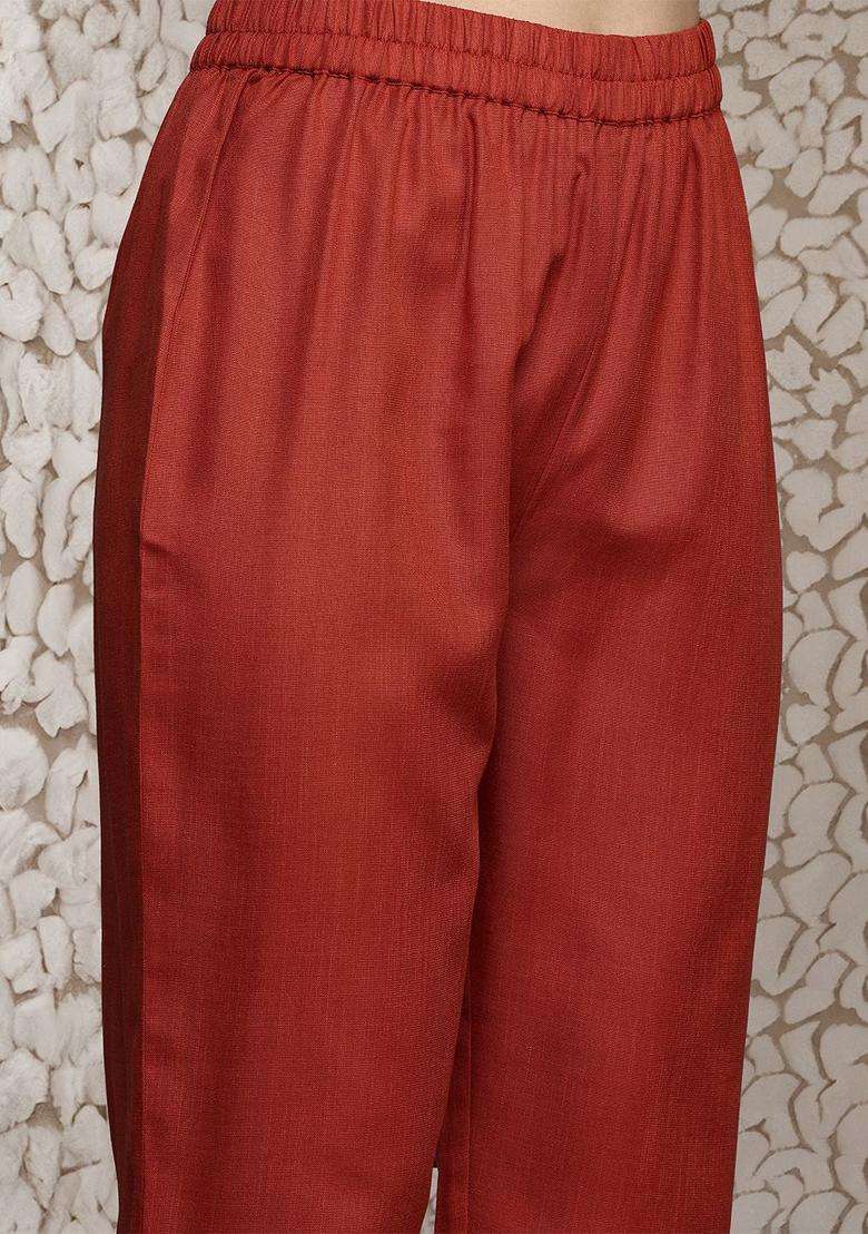 Orange Solid Cotton Kurta Set - Indya