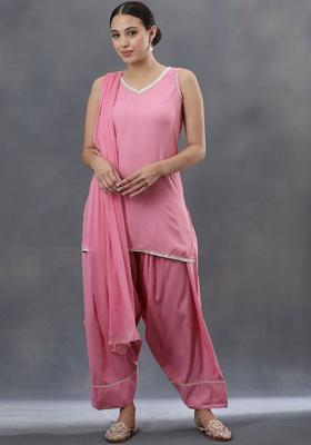 Pink Solid Viscose Kurta Set