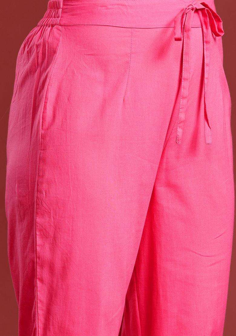 Pink Solid Cotton Anarkali Set - Indya