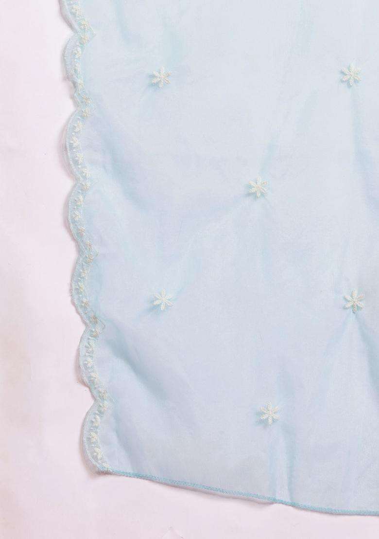 Turquoise Blue Embroidered Cotton Kurta Set - Indya