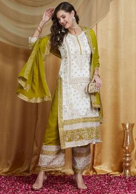 White Embroidered Georgette Kurta Set