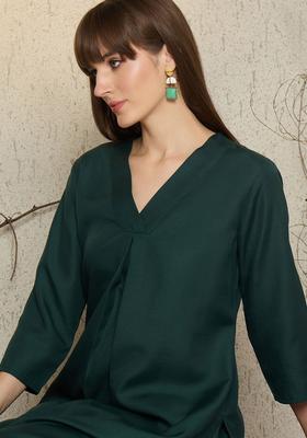 Green Solid Cotton Kurta Set