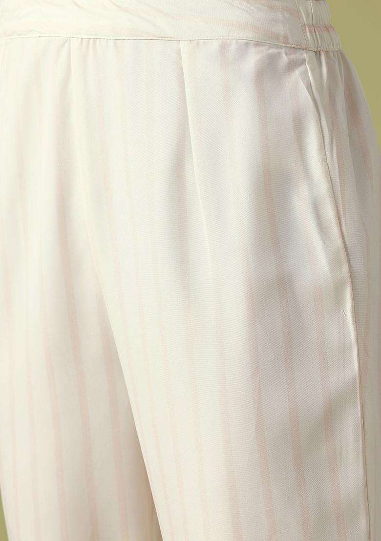 Off White Printed Polyester Anarkali Set - Indya