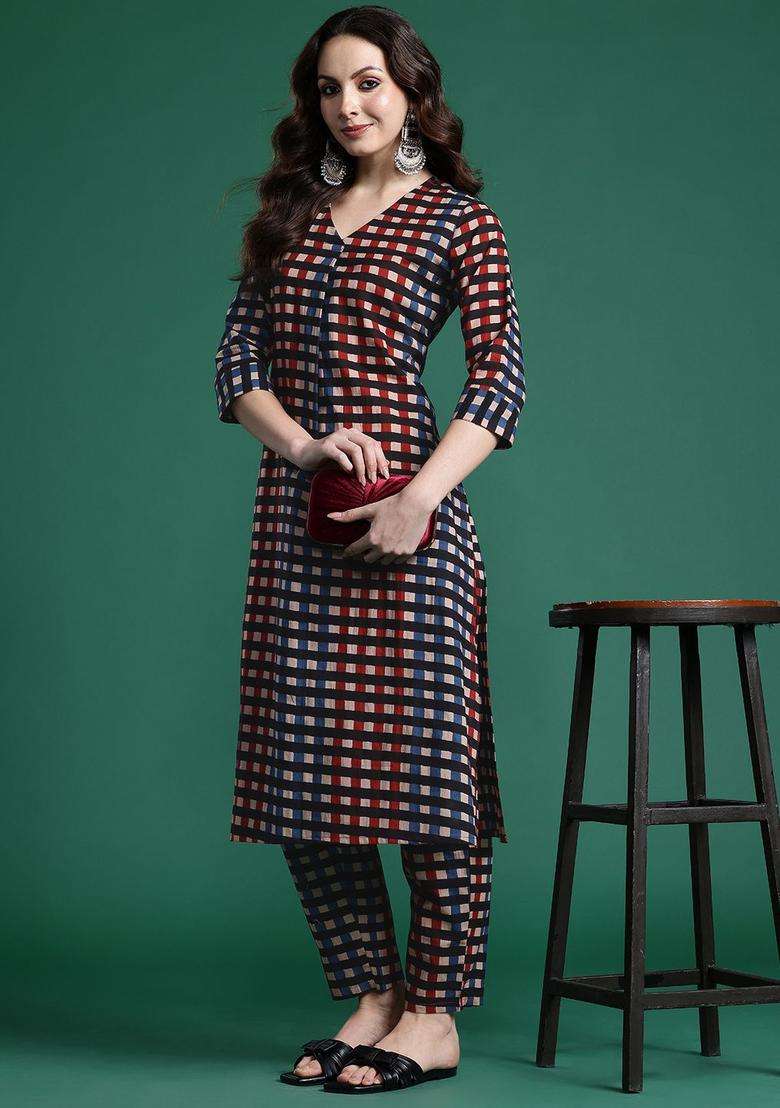 Multicolor Printed Cotton Kurta Set - Indya
