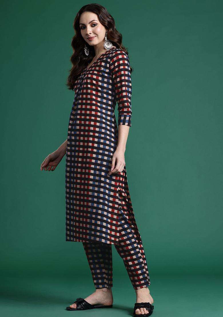 Multicolor Printed Cotton Kurta Set - Indya