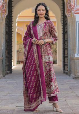 Lavender Printed Cotton Kurta Set