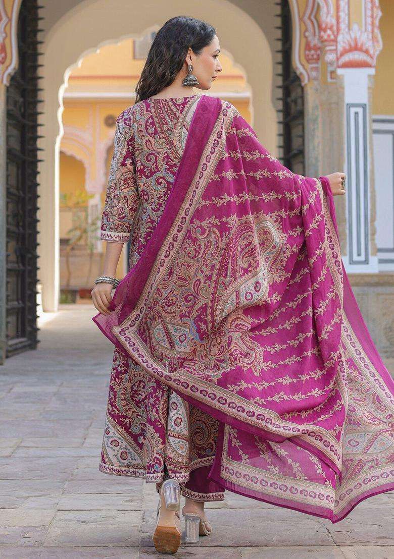 Lavender Printed Cotton Kurta Set - Indya