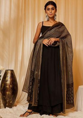 Black Solid Viscose Anarkali Set