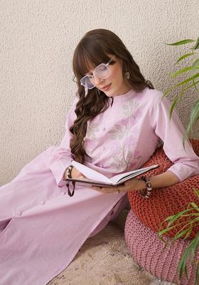 Lavender Embroidered Cotton Kurta Set