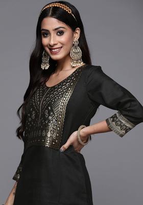 Black Yoke Design Cotton Kurta Set
