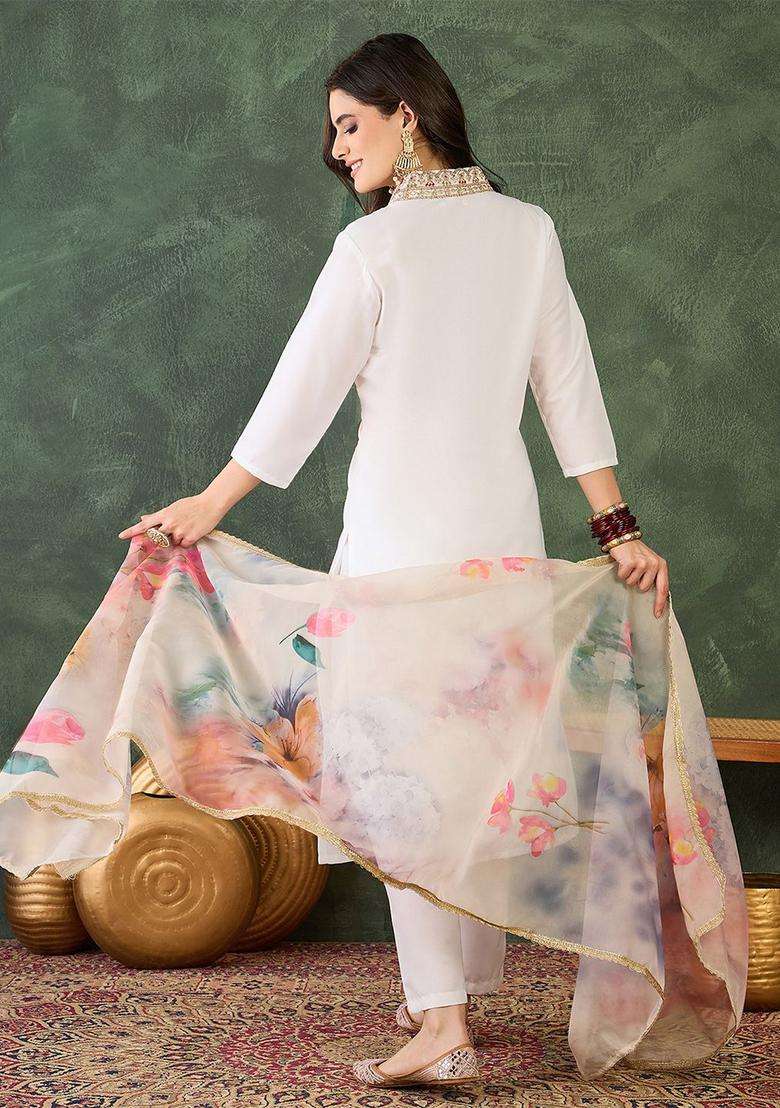 White Solid Viscose Kurta Set - Indya