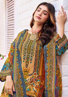 Rust Printed Cotton Kurta Set